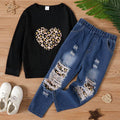 Girl's 2-piece Sweatshirt And Ripped Jeans Set