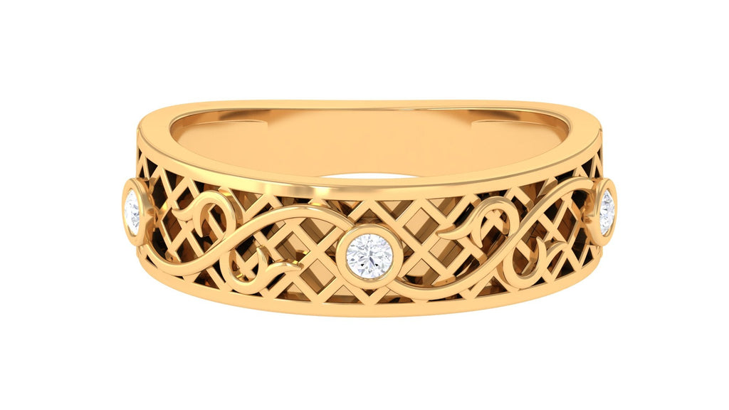 Bezel Set Round Diamond Filigree Ring