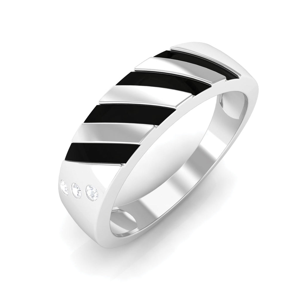 Real Diamond Enamel Band Ring in Flush Setting