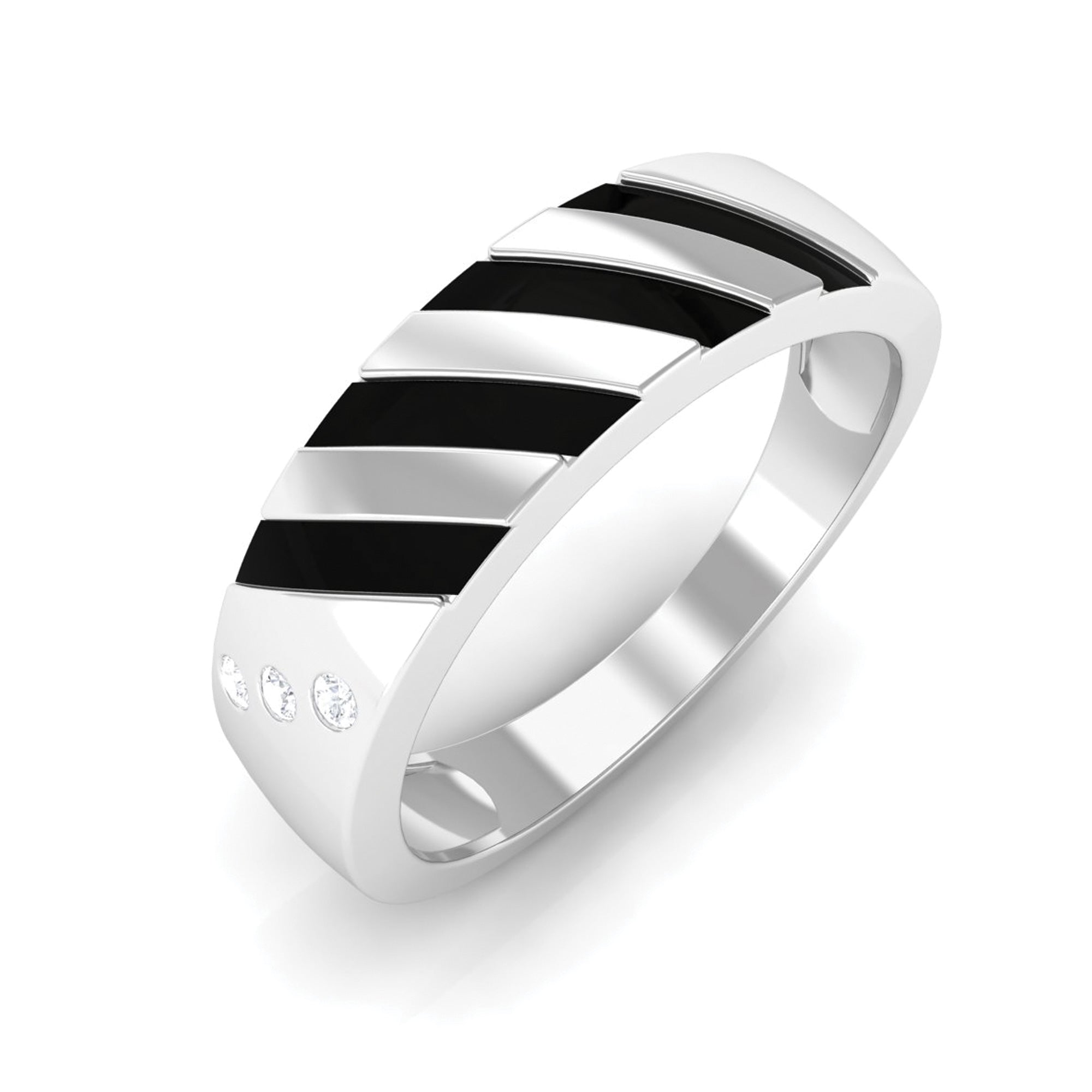 Real Diamond Enamel Band Ring in Flush Setting