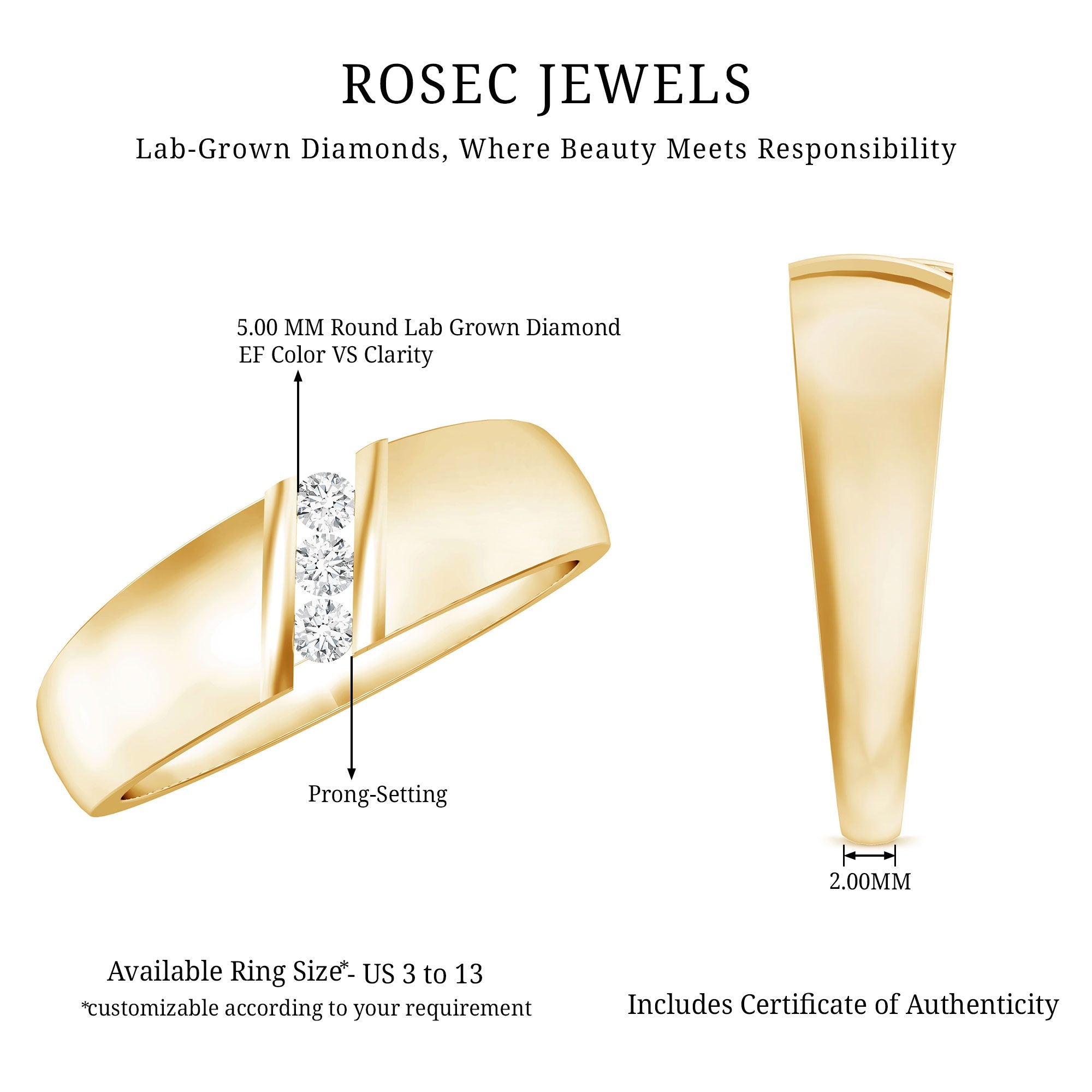 Real Diamond Three Stone Band Ring with Certificate