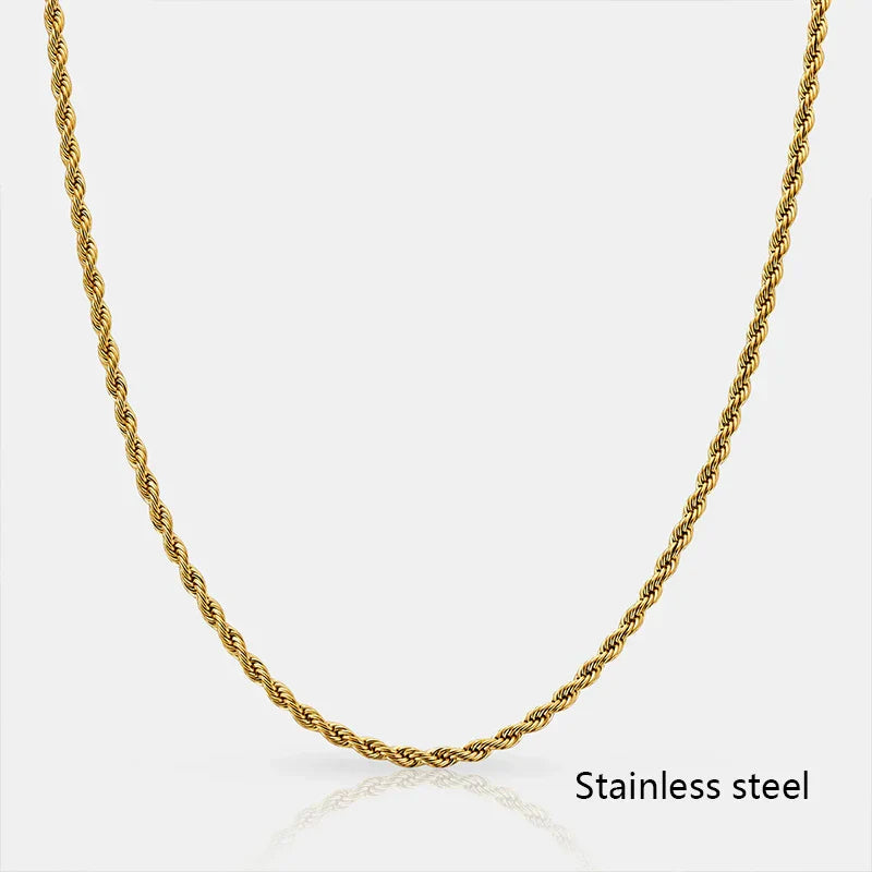 Waterproof Classic 18K Gold Plated Stainless Steel 3mm Rope Chain For Men Women Jewelry Accessories