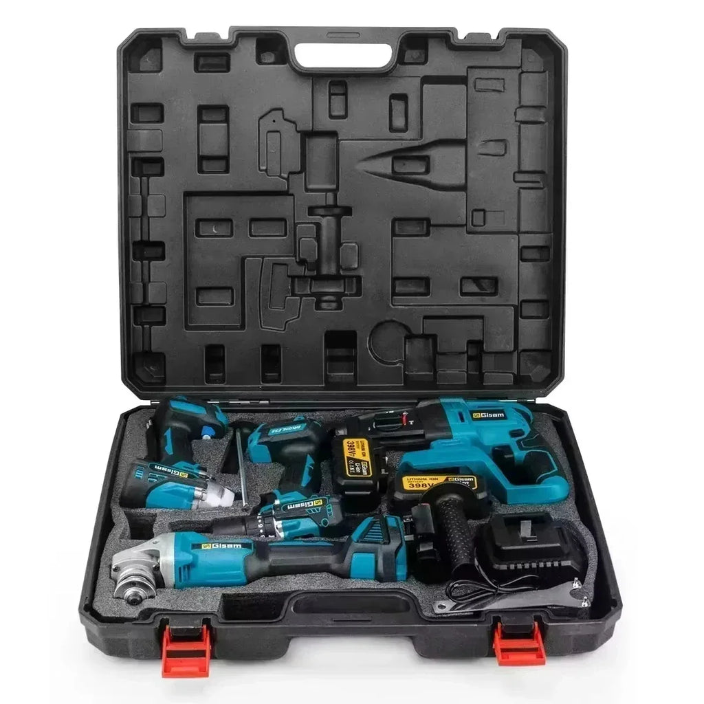 4-in-1 Brushless Cordless Power Tool Kit - Impact Wrench, Drill, Angle Grinder & Hammer - 18V Battery Pin Compatible