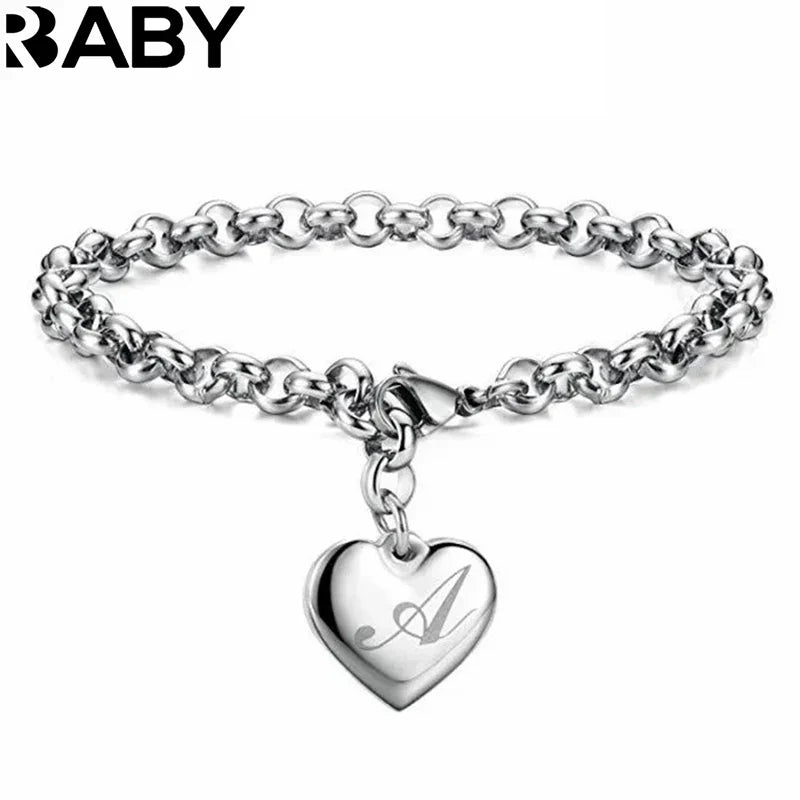 925 Sterling silver Fine 26 Letter women men chain Bracelet Charm Heart Cute wedding Personality Jewelry lady gift party 20cm