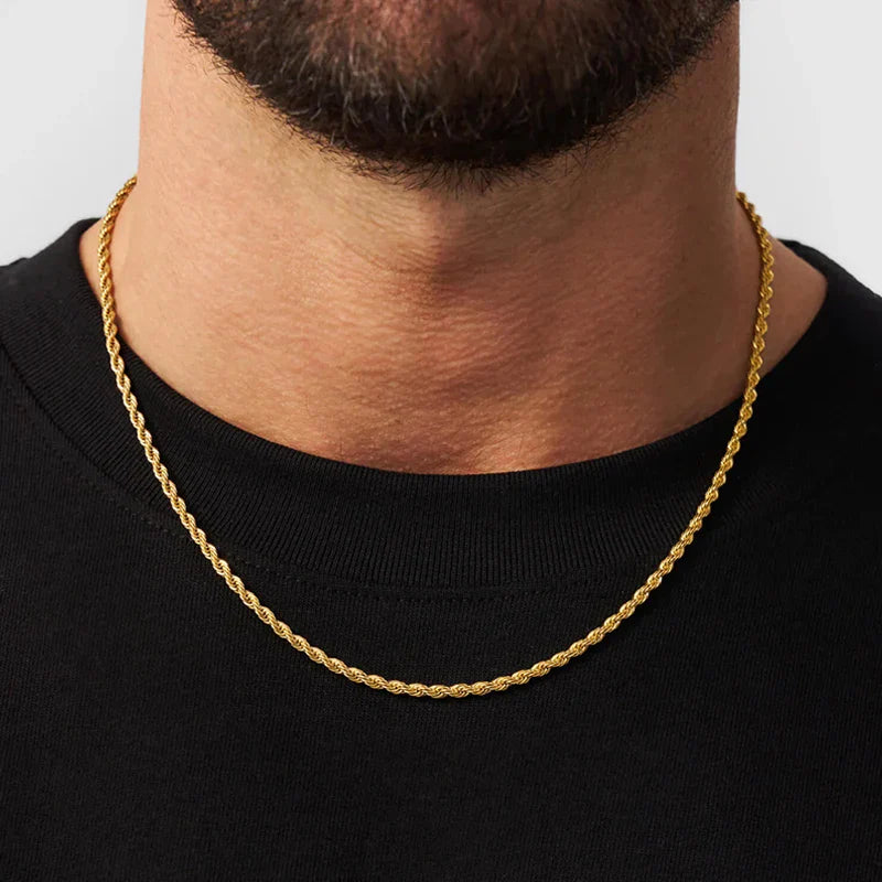 Waterproof Classic 18K Gold Plated Stainless Steel 3mm Rope Chain For Men Women Jewelry Accessories