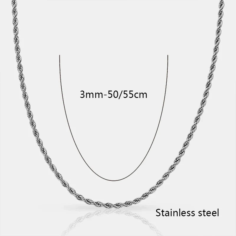 Waterproof Classic 18K Gold Plated Stainless Steel 3mm Rope Chain For Men Women Jewelry Accessories