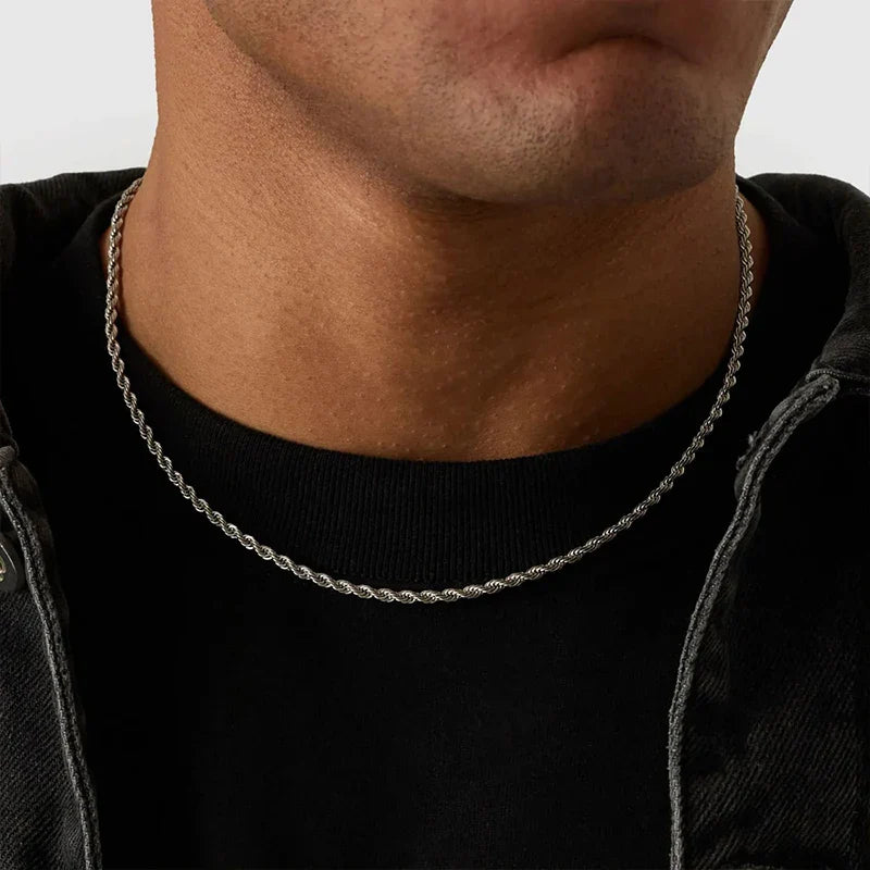 Waterproof Classic 18K Gold Plated Stainless Steel 3mm Rope Chain For Men Women Jewelry Accessories