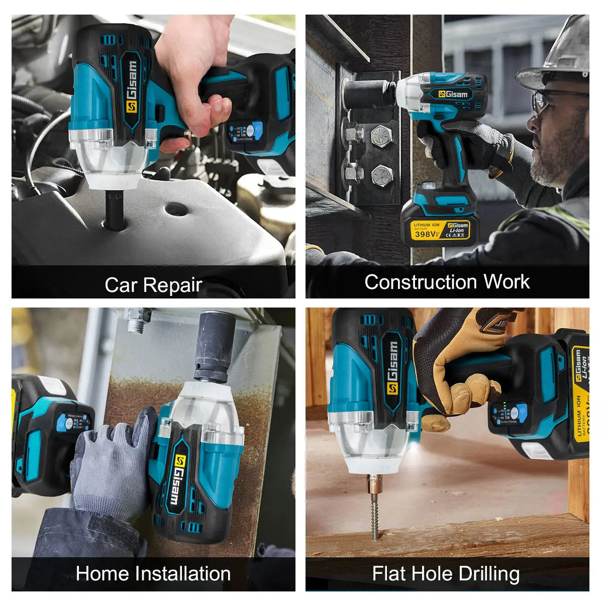 4-in-1 Brushless Cordless Power Tool Kit - Impact Wrench, Drill, Angle Grinder & Hammer - 18V Battery Pin Compatible