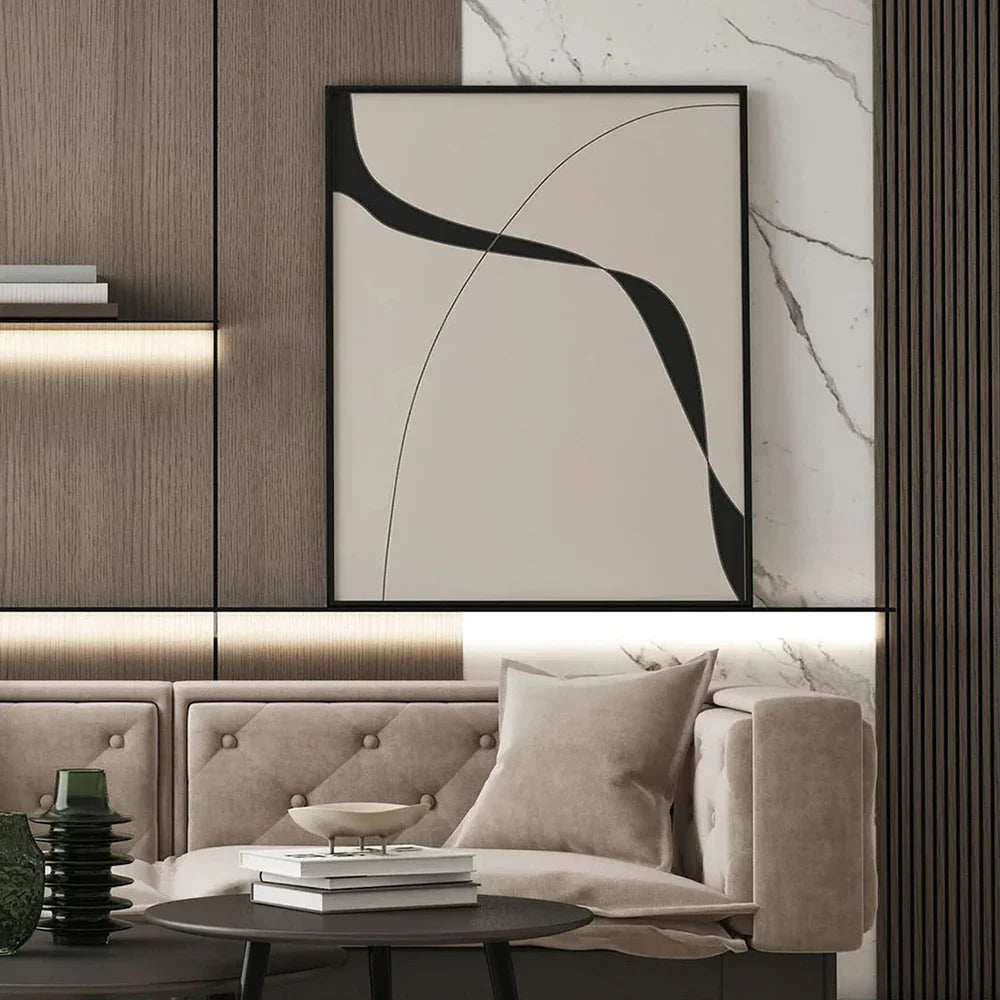 Abstract Minimal Art Print Line Drawing Poster Beige And Black Canvas Painting Modern Wall Picture Living Room Decoration