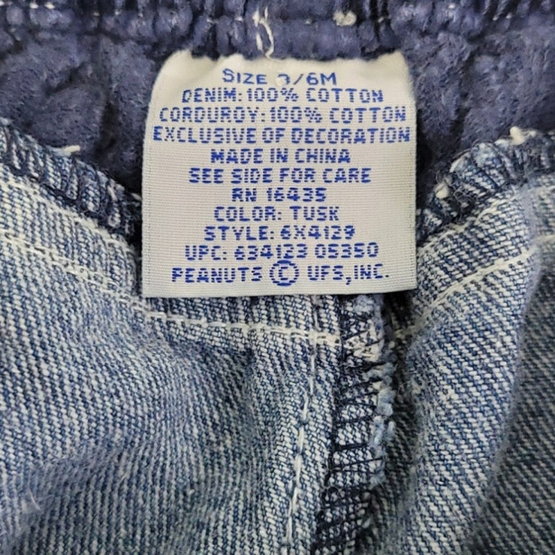 Baby Snoopy Baby Boy 3-6 Months 100% Cotton Corduroy Elastic Waist Jeans