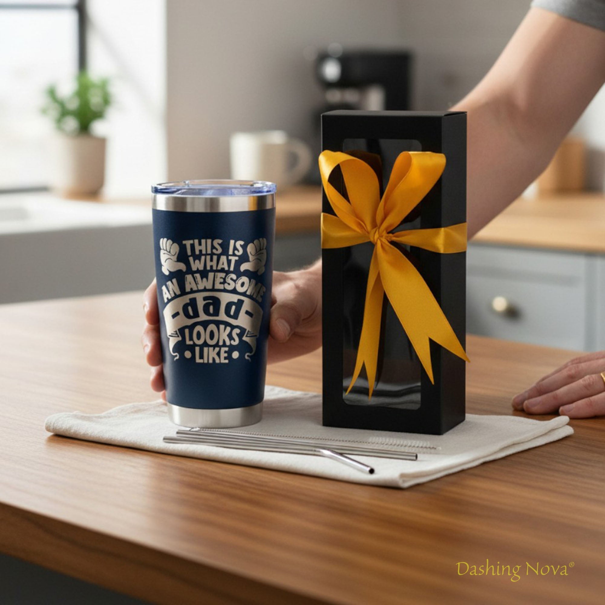 Personalized Best Dad Ever Nutrition Facts Tumbler 20oz Stainless Steel Father's Day Gift