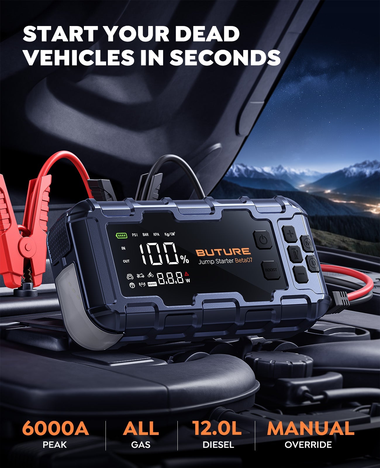 【Best Seller】Buture Beta07 Car Jump Starter 6000A With 160PSI Air Compressor