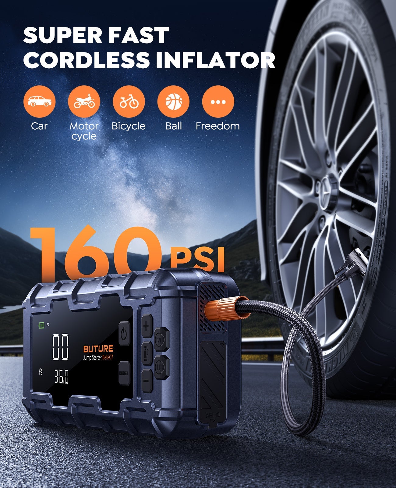 【Best Seller】Buture Beta07 Car Jump Starter 6000A With 160PSI Air Compressor