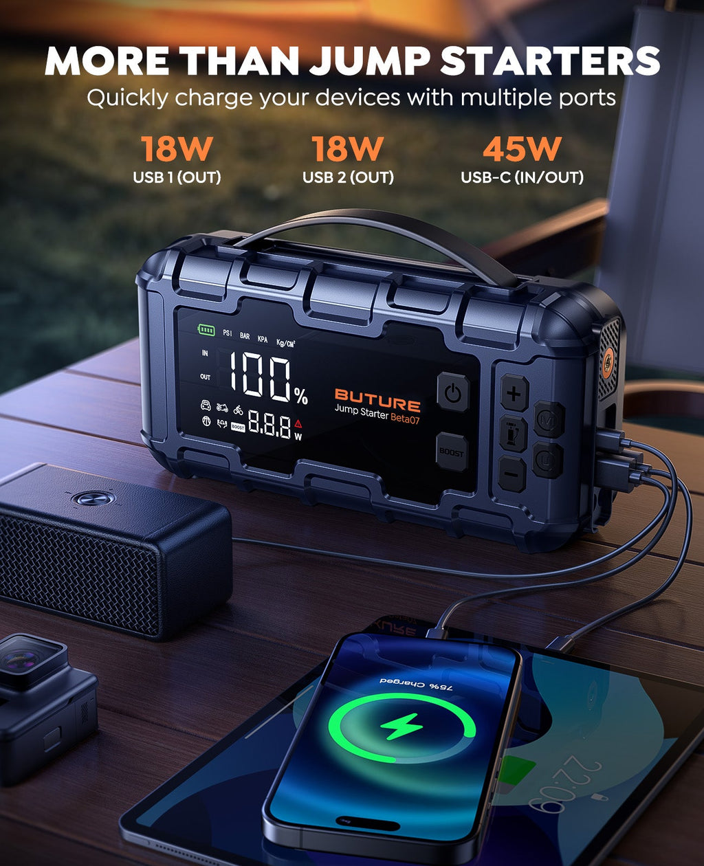 【Best Seller】Buture Beta07 Car Jump Starter 6000A With 160PSI Air Compressor